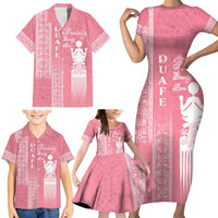 Personalized Adinkra Akan Culture Family Matching Short Sleeve Bodycon Dress and Hawaiian Shirt Women's Day Duafe Symbol