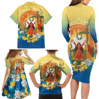 Sverige Glad Midsommar Family Matching Long Sleeve Bodycon Dress and Hawaiian Shirt Majstang Dancing