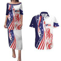 Fourth Of July USA Couples Matching Puletasi and Hawaiian Shirt American Dream - Statue Of Liberty