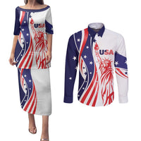 Fourth Of July USA Couples Matching Puletasi and Long Sleeve Button Shirt American Dream - Statue Of Liberty