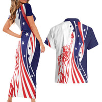 Fourth Of July USA Couples Matching Short Sleeve Bodycon Dress and Hawaiian Shirt American Dream - Statue Of Liberty