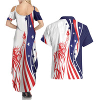 Fourth Of July USA Couples Matching Summer Maxi Dress and Hawaiian Shirt American Dream - Statue Of Liberty