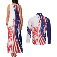 Fourth Of July USA Couples Matching Tank Maxi Dress and Long Sleeve Button Shirt American Dream - Statue Of Liberty
