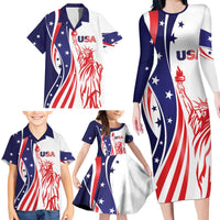 Fourth Of July USA Family Matching Long Sleeve Bodycon Dress and Hawaiian Shirt American Dream - Statue Of Liberty