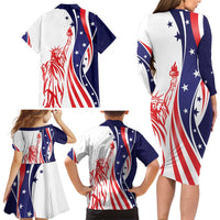 Fourth Of July USA Family Matching Long Sleeve Bodycon Dress and Hawaiian Shirt American Dream - Statue Of Liberty