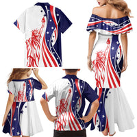 Fourth Of July USA Family Matching Mermaid Dress and Hawaiian Shirt American Dream - Statue Of Liberty