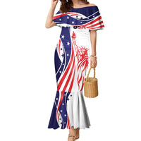 Fourth Of July USA Family Matching Mermaid Dress and Hawaiian Shirt American Dream - Statue Of Liberty