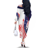 Fourth Of July USA Family Matching Off The Shoulder Long Sleeve Dress and Hawaiian Shirt American Dream - Statue Of Liberty