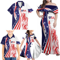 Fourth Of July USA Family Matching Off Shoulder Maxi Dress and Hawaiian Shirt American Dream - Statue Of Liberty