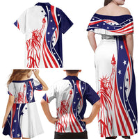 Fourth Of July USA Family Matching Off Shoulder Maxi Dress and Hawaiian Shirt American Dream - Statue Of Liberty