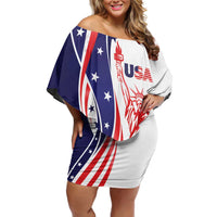 Fourth Of July USA Family Matching Off Shoulder Short Dress and Hawaiian Shirt American Dream - Statue Of Liberty
