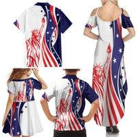 Fourth Of July USA Family Matching Summer Maxi Dress and Hawaiian Shirt American Dream - Statue Of Liberty