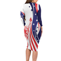 Fourth Of July USA Long Sleeve Bodycon Dress American Dream - Statue Of Liberty