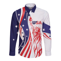 Fourth Of July USA Long Sleeve Button Shirt American Dream - Statue Of Liberty