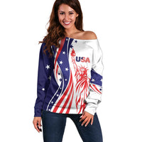 Fourth Of July USA Off Shoulder Sweater American Dream - Statue Of Liberty