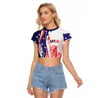 Fourth Of July USA Raglan Cropped T Shirt American Dream - Statue Of Liberty