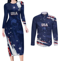 Personalized Fourth Of July USA Couples Matching Long Sleeve Bodycon Dress and Long Sleeve Button Shirt The Stars and Eagle