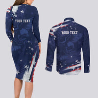 Personalized Fourth Of July USA Couples Matching Long Sleeve Bodycon Dress and Long Sleeve Button Shirt The Stars and Eagle