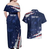 Personalized Fourth Of July USA Couples Matching Off Shoulder Maxi Dress and Hawaiian Shirt The Stars and Eagle