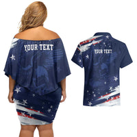 Personalized Fourth Of July USA Couples Matching Off Shoulder Short Dress and Hawaiian Shirt The Stars and Eagle