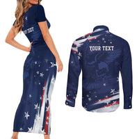 Personalized Fourth Of July USA Couples Matching Short Sleeve Bodycon Dress and Long Sleeve Button Shirt The Stars and Eagle