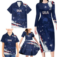 Personalized Fourth Of July USA Family Matching Long Sleeve Bodycon Dress and Hawaiian Shirt The Stars and Eagle