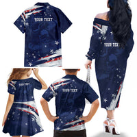 Personalized Fourth Of July USA Family Matching Off The Shoulder Long Sleeve Dress and Hawaiian Shirt The Stars and Eagle