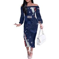 Personalized Fourth Of July USA Family Matching Off The Shoulder Long Sleeve Dress and Hawaiian Shirt The Stars and Eagle