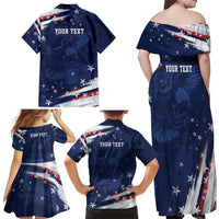 Personalized Fourth Of July USA Family Matching Off Shoulder Maxi Dress and Hawaiian Shirt The Stars and Eagle