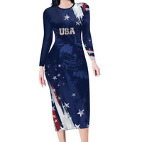 Personalized Fourth Of July USA Long Sleeve Bodycon Dress The Stars and Eagle