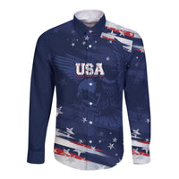 Personalized Fourth Of July USA Long Sleeve Button Shirt The Stars and Eagle