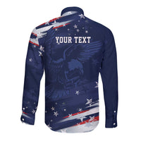 Personalized Fourth Of July USA Long Sleeve Button Shirt The Stars and Eagle