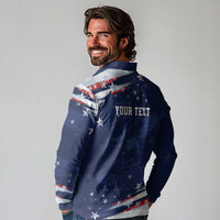 Personalized Fourth Of July USA Long Sleeve Polo Shirt The Stars and Eagle