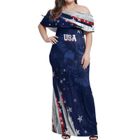 Personalized Fourth Of July USA Off Shoulder Maxi Dress The Stars and Eagle
