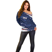 Personalized Fourth Of July USA Off Shoulder Sweater The Stars and Eagle