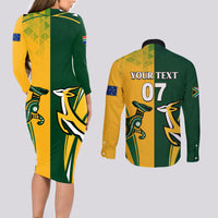 Personalised Australia Mix South Africa Rugby Couples Matching Long Sleeve Bodycon Dress and Long Sleeve Button Shirts Wallabies And Springboks - Champions Special Ver LT7 - Wonder Print Shop