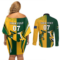 Personalised Australia Mix South Africa Rugby Couples Matching Off Shoulder Short Dress and Long Sleeve Button Shirts Wallabies And Springboks - Champions Special Ver LT7 - Wonder Print Shop
