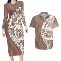 Polynesian Pride Couples Matching Long Sleeve Bodycon Dress and Hawaiian Shirt Polynesia Tribal - Tropical Brown LT7 - Wonder Print Shop