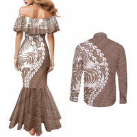 polynesian-pride-couples-matching-mermaid-dress-and-long-sleeve-button-shirts-polynesia-tribal-tropical-brown