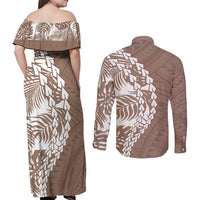 Polynesian Pride Couples Matching Off Shoulder Maxi Dress and Long Sleeve Button Shirts Polynesia Tribal - Tropical Brown LT7 - Wonder Print Shop