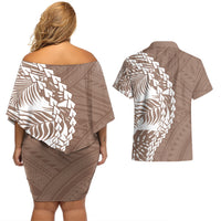 Polynesian Pride Couples Matching Off Shoulder Short Dress and Hawaiian Shirt Polynesia Tribal - Tropical Brown LT7 - Wonder Print Shop