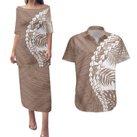 Polynesian Pride Couples Matching Puletasi Dress and Hawaiian Shirt Polynesia Tribal - Tropical Brown LT7 - Wonder Print Shop