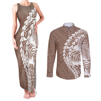 Polynesian Pride Couples Matching Tank Maxi Dress and Long Sleeve Button Shirts Polynesia Tribal - Tropical Brown LT7 - Wonder Print Shop