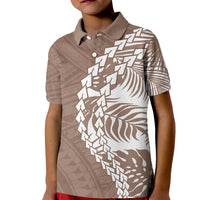 Kids brown polo shirt with white tropical tribal print