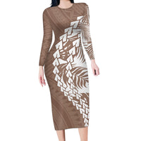 Polynesian Pride Long Sleeve Bodycon Dress Polynesia Tribal - Tropical Brown - Wonder Print Shop