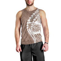 Brown sleeveless tank top with bold white front tribal pattern
