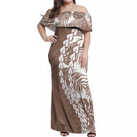Polynesian Pride Off Shoulder Maxi Dress Polynesia Tribal - Tropical Brown - Wonder Print Shop