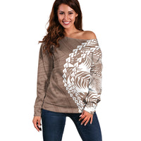 Polynesian Pride Off Shoulder Sweater Polynesia Tribal - Tropical Brown - Wonder Print Shop