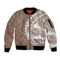 Polynesian Pride Sleeve Zip Bomber Jacket Polynesia Tribal - Tropical Brown - Wonder Print Shop