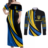 Ukraine Couples Matching Off Shoulder Maxi Dress and Long Sleeve Button Shirts Independence Slava Ukraini "Battle Angel" LT7 - Wonder Print Shop